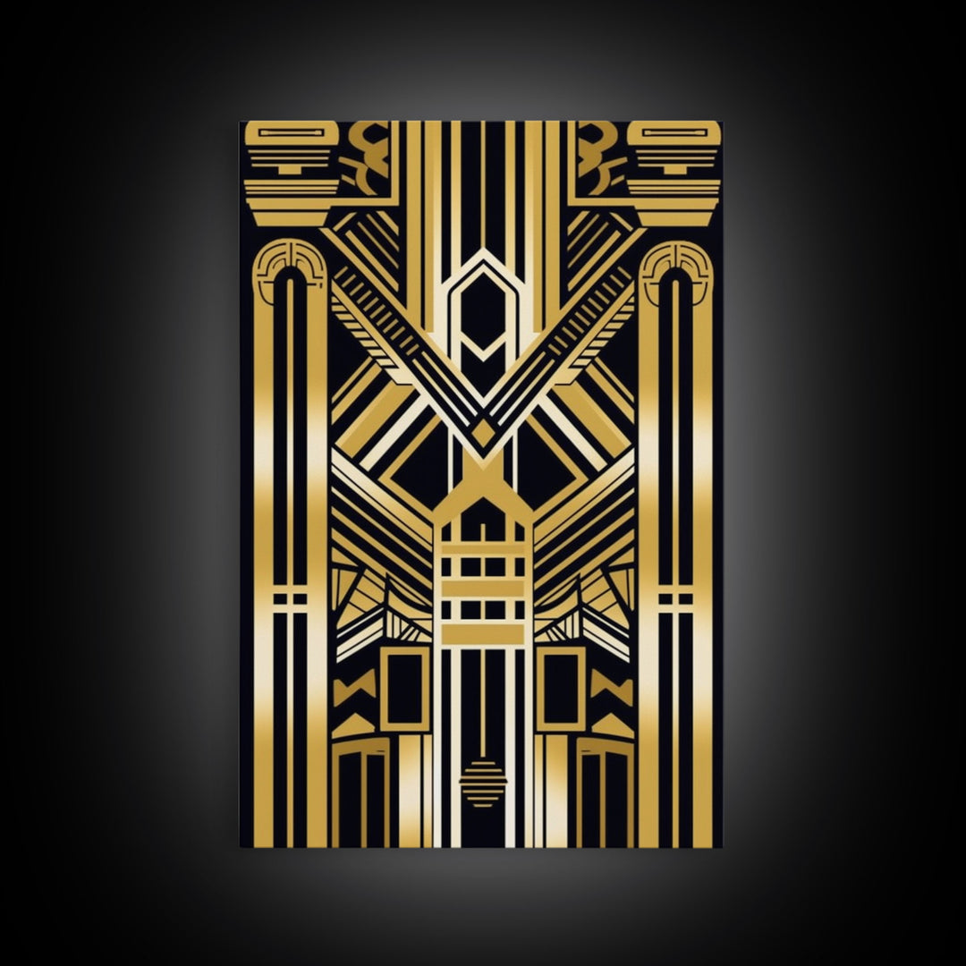 Art Deco Pattern Wall art, Framed Canvas Print, Art Deco, Gold art, Geometric art, Wall decor, Midcentury Modern, Lines art, Wall decor