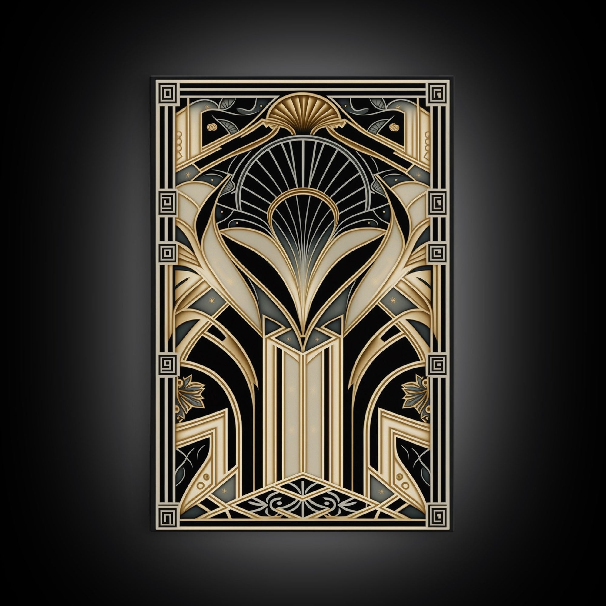Art Deco Pattern Wall art, Framed Canvas Print, Art Deco, Gold & black art, Geometric art, Office wall art, Abstract art, Original painting