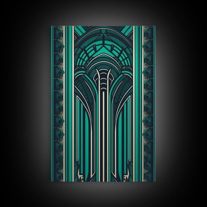 Art Deco Pattern Wall art, Framed Canvas Print, Art Deco, Green colors art, Patterns art, Office wall art, Wonderful art, Stained glass art