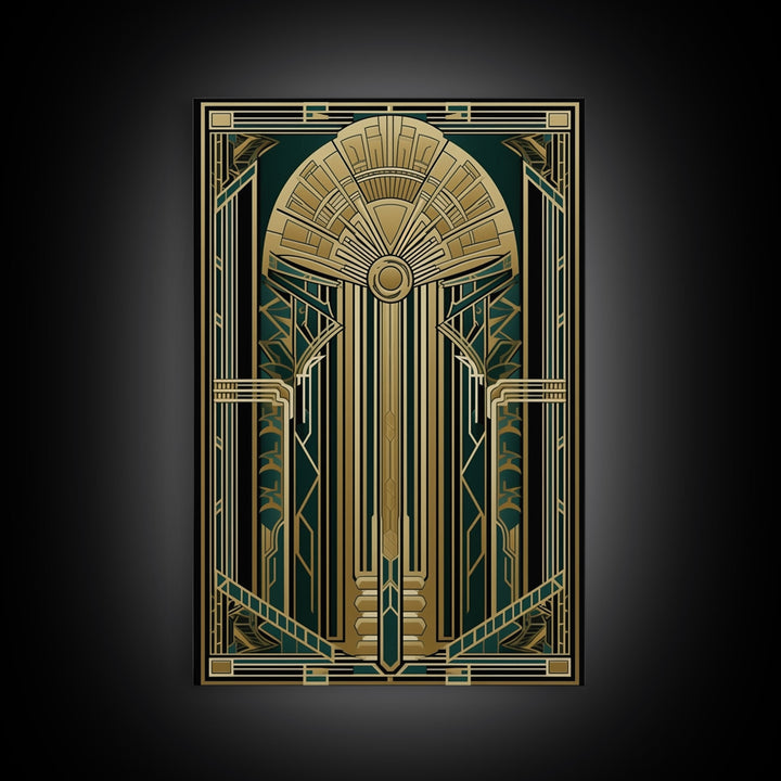 Art Deco Wall art | Framed Canvas Print | Art Deco | Gold & green art | Beautiful art | Midcentury Modern | Office decor | Stained glass art