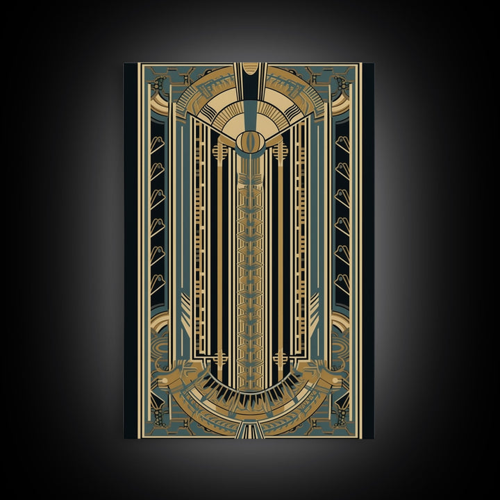 Art Deco Pattern Wall art | Framed Canvas Print | Art Deco | Gold & blue art | Wonderful art | Lines art | Geometric art | Living room art