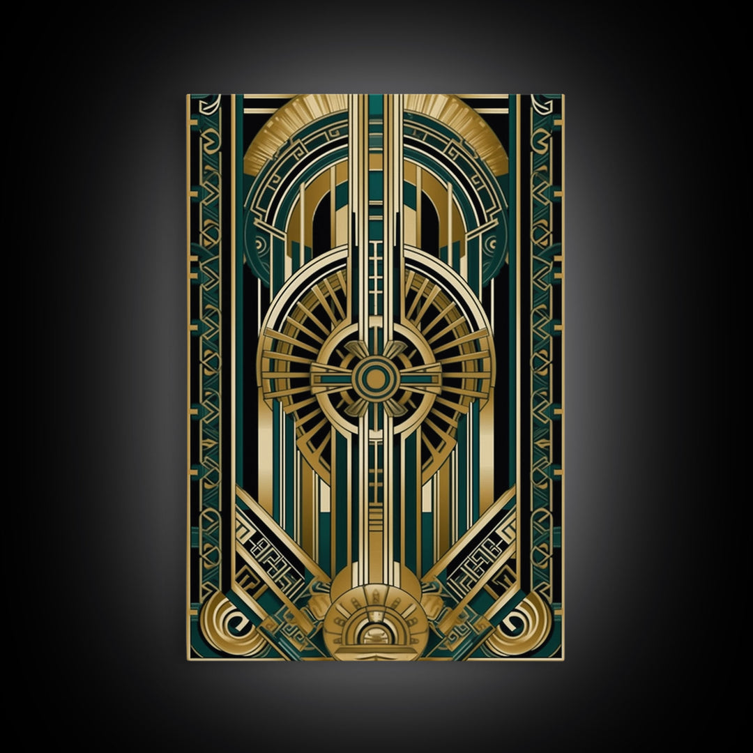 Art Deco Pattern Wall art | Framed Canvas Print | Art Deco | Gold & green art | Wonderful art | Lines art | Geometric art | Living room art