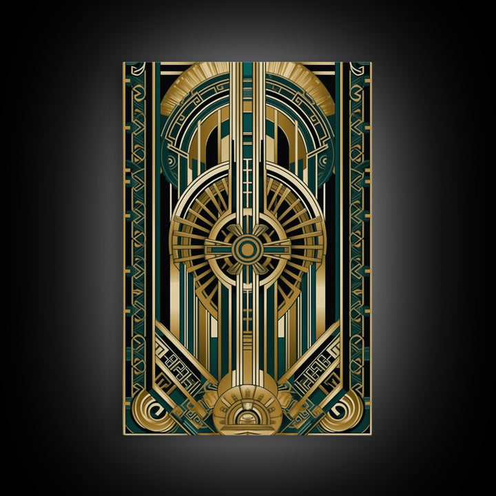 Art Deco Pattern Wall art | Framed Canvas Print | Art Deco | Gold & green art | Wonderful art | Lines art | Geometric art | Living room art