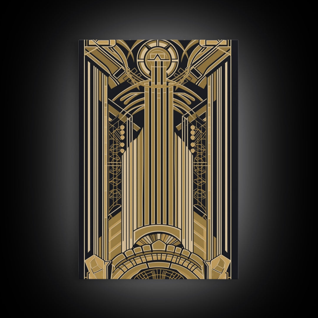 Art Deco Pattern Wall art - Framed Canvas Print - Art Deco - Gold & black art - Wonderful art - Lines art - Geometric art - Office wall art