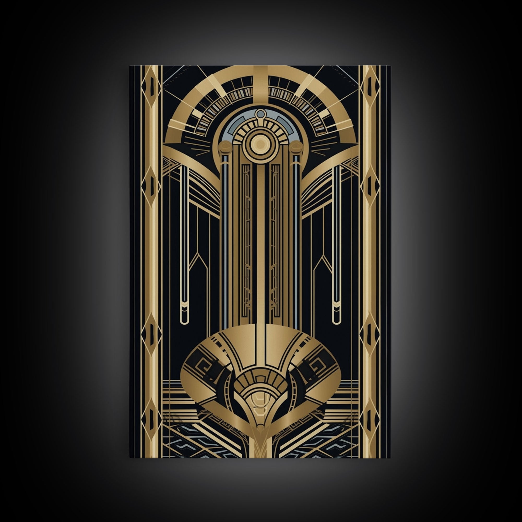 Art Deco Pattern Wall art, Framed Canvas Print, Art Deco, Gold & black art, Wonderful art, Lines art, Blue colors, Abstract art, Patterns