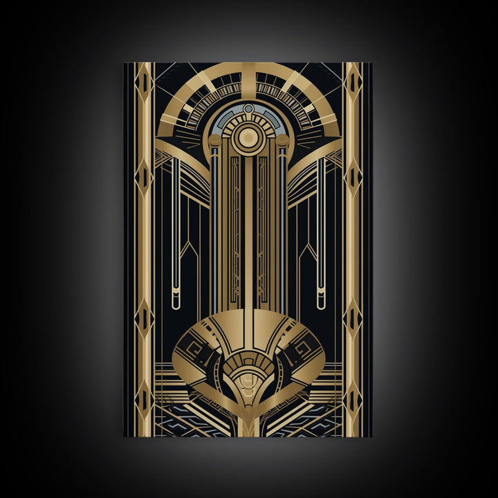 Art Deco Pattern Wall art, Framed Canvas Print, Art Deco, Gold & black art, Wonderful art, Lines art, Blue colors, Abstract art, Patterns