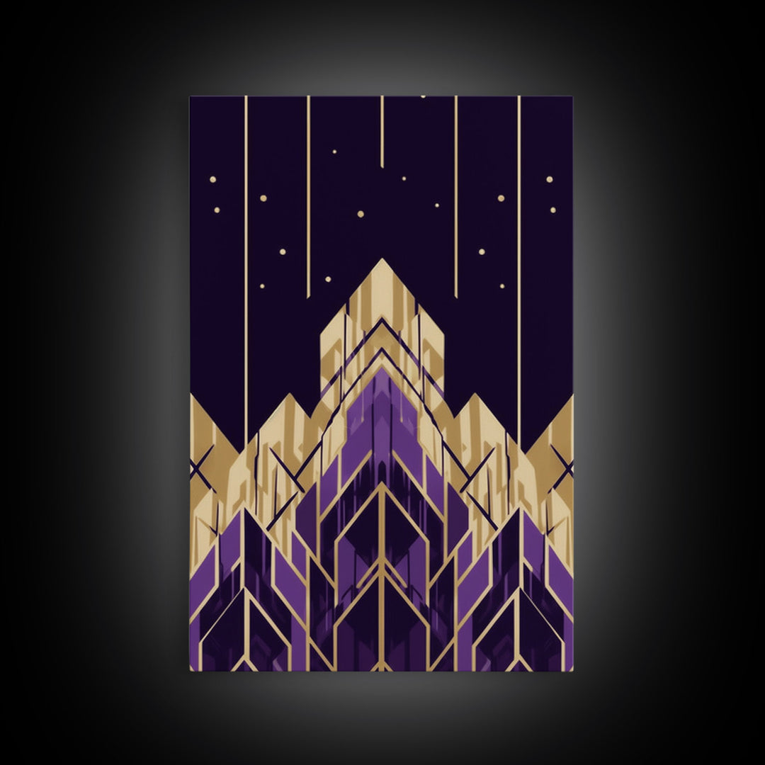 Art Deco Pattern Wall art, Framed Canvas Print, Art Deco, Gold & purple art, Canvas art, Abstract art, Office decor, Original painting