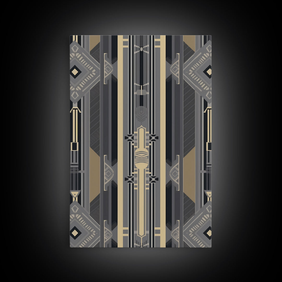 Art Deco Pattern Wall art - Framed Canvas Print - Art Deco - Abstract art - Gold & gray art - MCM Art - Original painting - Geometric art