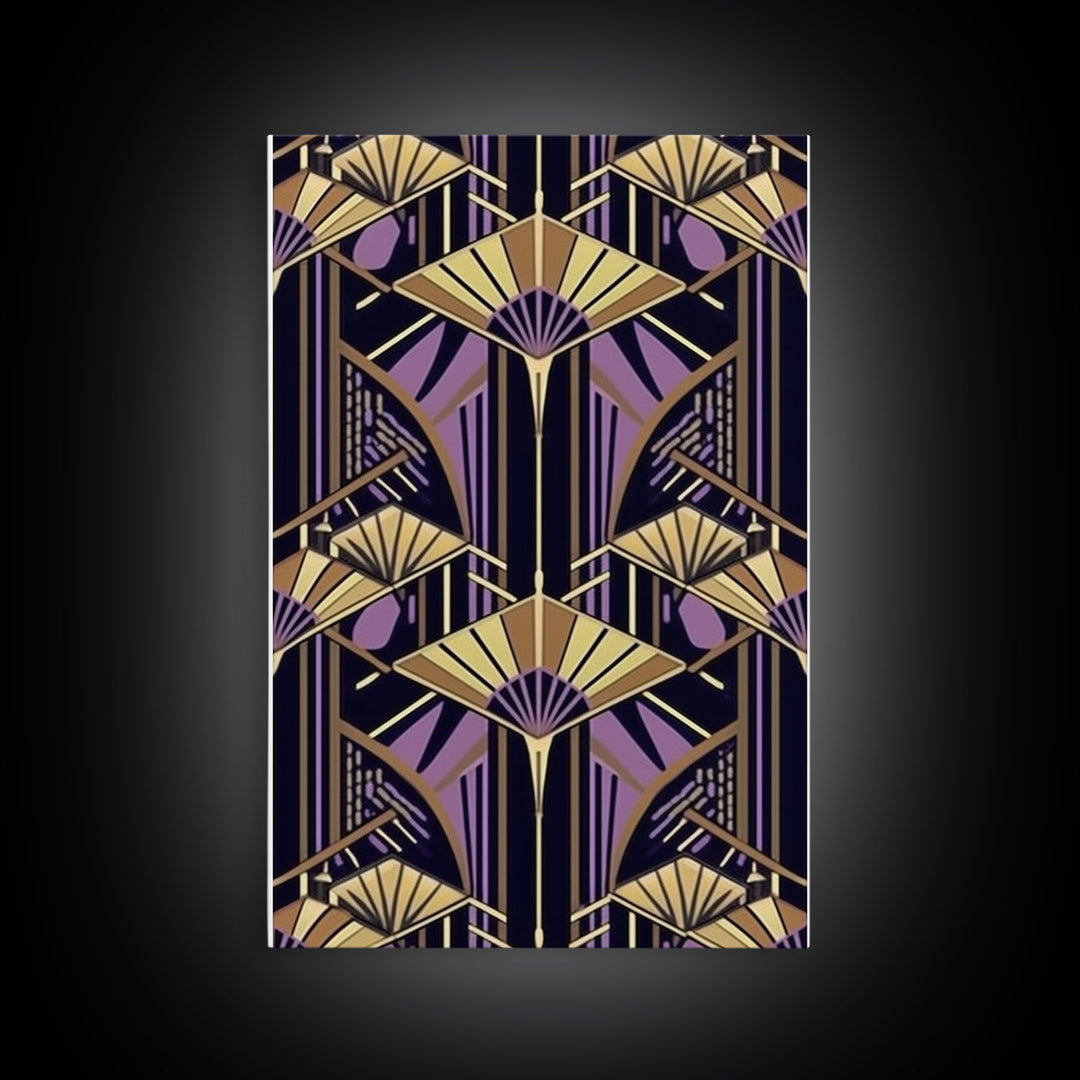 Art Deco Pattern Wall art - Framed Canvas Print - Art Deco - Stained glass art - Ornament art - Geometric art - Purple & gold art - Wall art