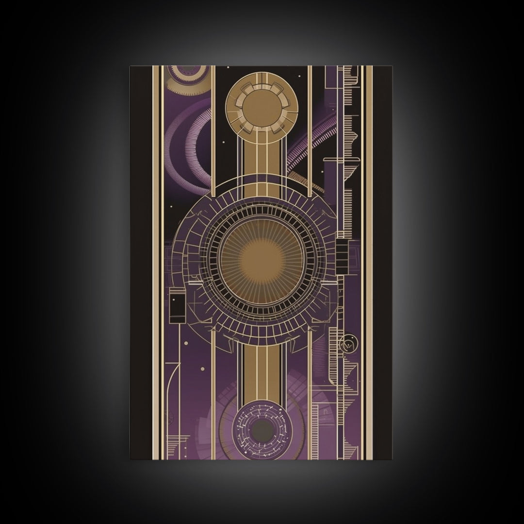 Midcentury Modern Wall art | Framed Canvas Print | Art Deco | Pattern art | Purple & gold art | Abstract art | Ornament art | Lines art