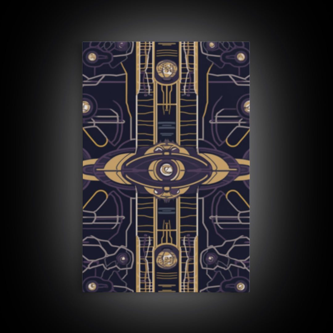 Midcentury Modern Wall art, Framed Canvas Print, Art Deco, Pattern art, Gold & purple art, Ornament art, Canvas wall art, Geometric art