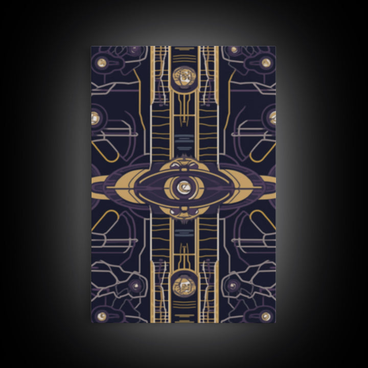 Midcentury Modern Wall art, Framed Canvas Print, Art Deco, Pattern art, Gold & purple art, Ornament art, Canvas wall art, Geometric art