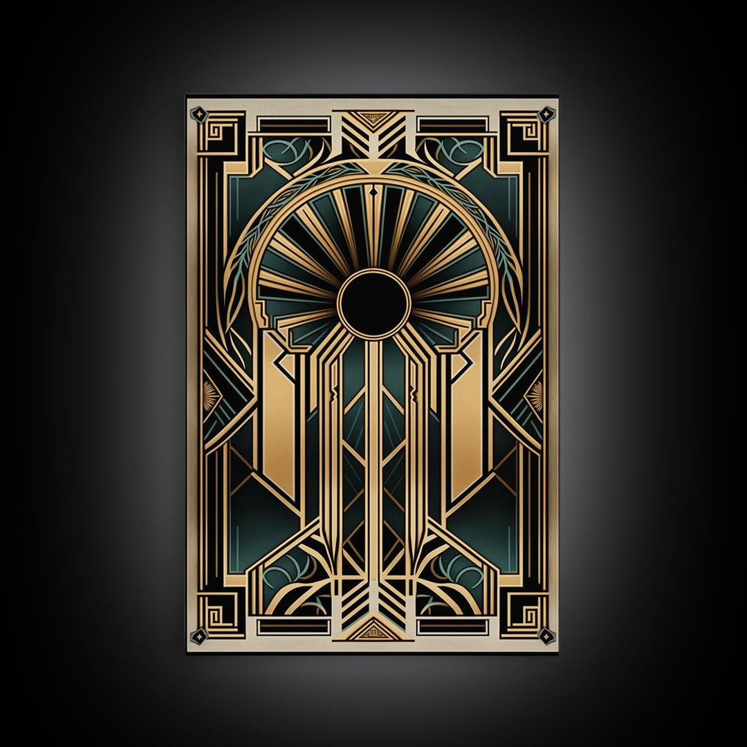 Art Deco Wall art - Framed Canvas Print - Art Deco - Gold & green art - Living room art - Original painting - Art with frame - Wall decor