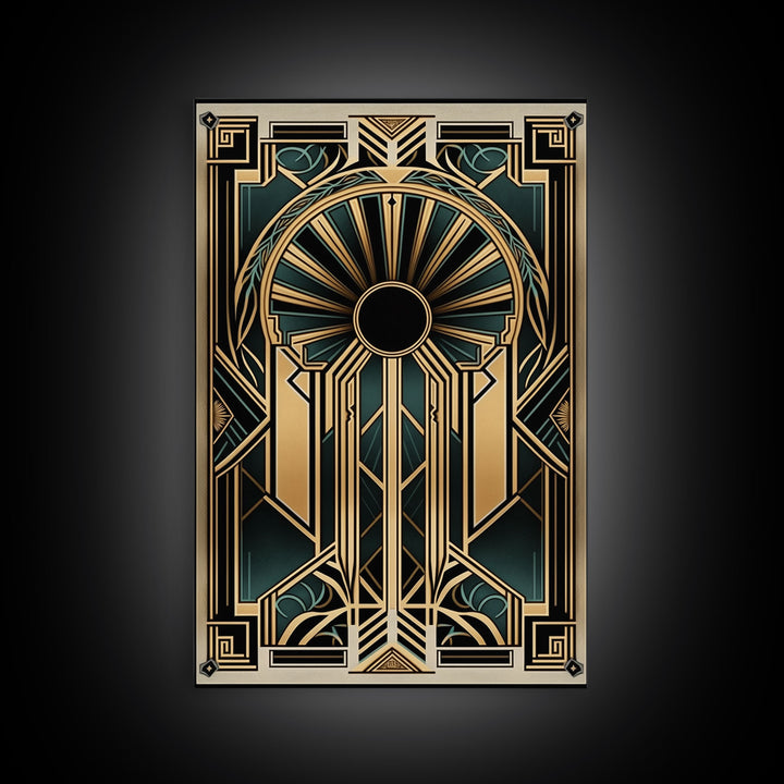 Art Deco Wall art - Framed Canvas Print - Art Deco - Gold & green art - Living room art - Original painting - Art with frame - Wall decor