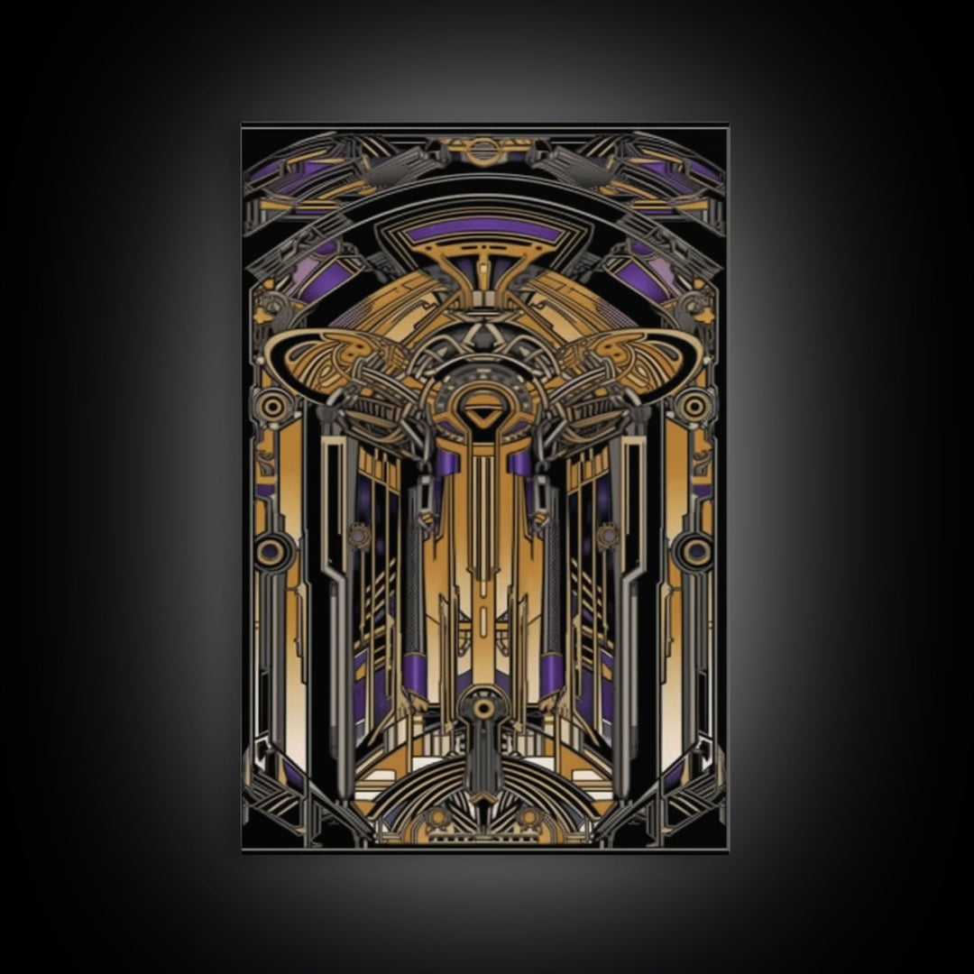 Midcentury Modern Wall art - Framed Canvas Print - Art Deco - Canvas Wall art - Gold & purple art - Retro art - 1930s Style Art - Wall art