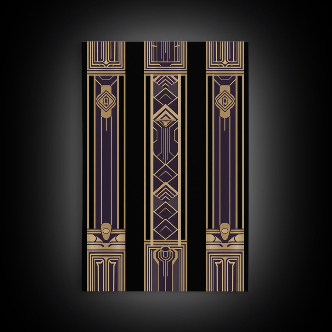 Midcentury Modern Wall art - Framed Canvas Print - Art Deco - Wall art - Purple & gold art - Ornament art - Patterns art - 1930s Style Art