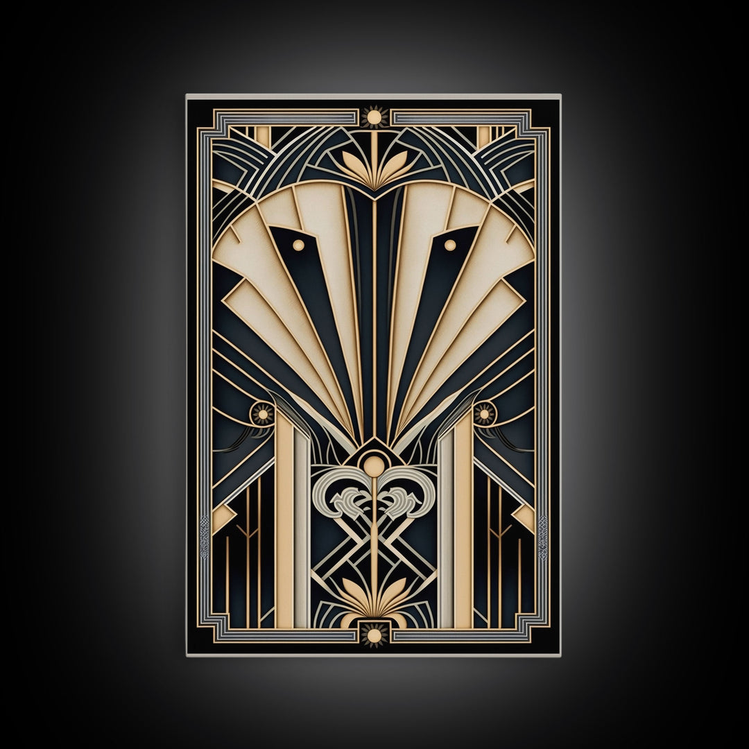 Midcentury Modern Wall art, Framed Canvas Print, Art Deco, Gold & black art, Living room art, Abstract art, MCM Art, Office wall art