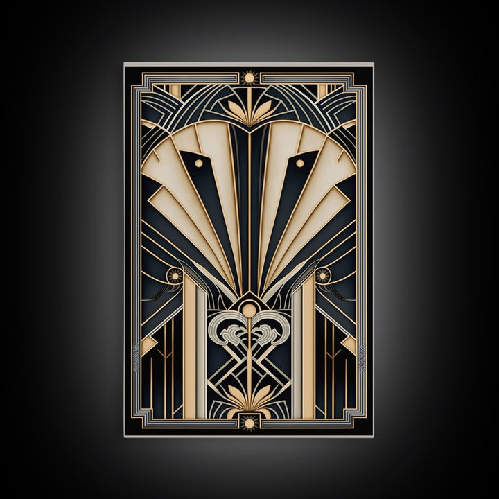 Midcentury Modern Wall art, Framed Canvas Print, Art Deco, Gold & black art, Living room art, Abstract art, MCM Art, Office wall art