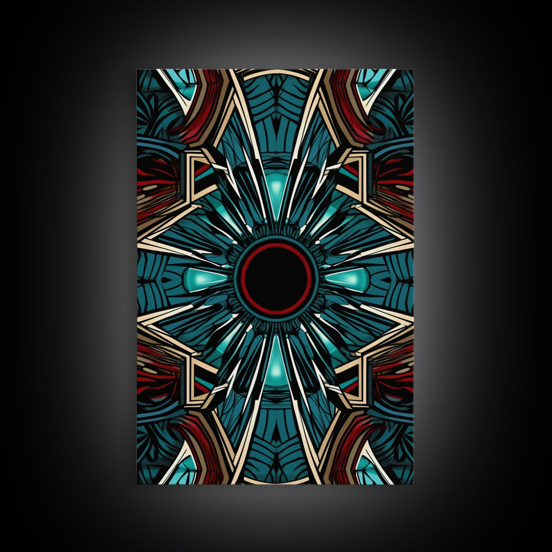 Art Deco Pattern Wall art - Framed Canvas Print - Art Deco - Red & blue art - Colorful painting - Patterns art - Wall art - Living room art