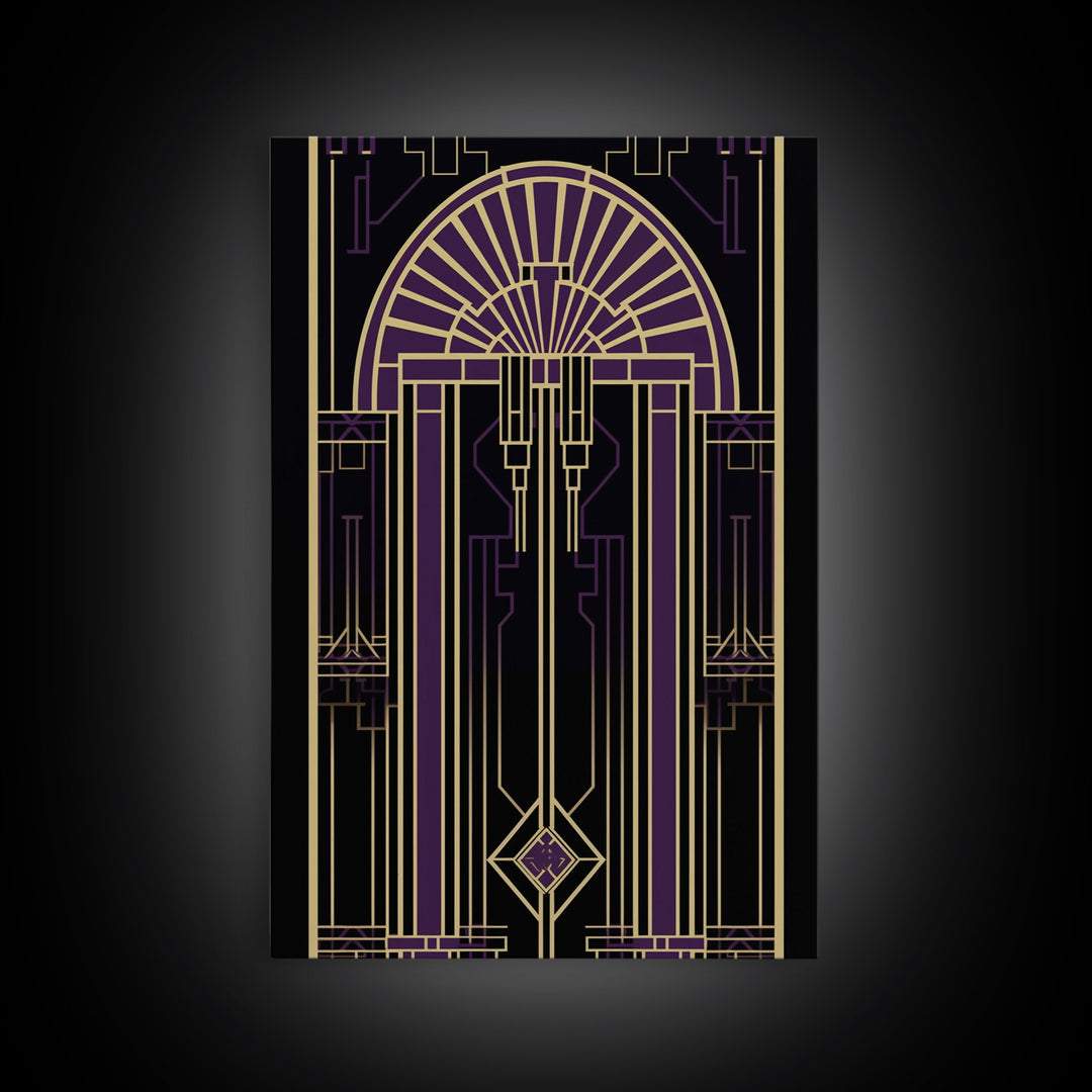 Art Deco Wall art, Framed Canvas Print, Art Deco, Gold & purple art, Living room art, Stained glass art, Office decor, Abstract art