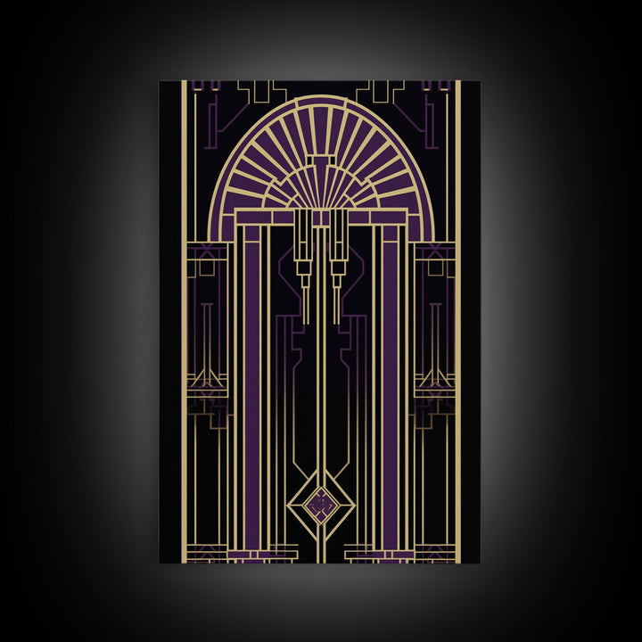 Art Deco Wall art, Framed Canvas Print, Art Deco, Gold & purple art, Living room art, Stained glass art, Office decor, Abstract art