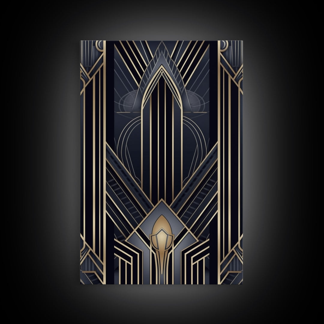 Art Deco Wall art, Framed Canvas Print, Art Deco, Gold & blue art, Guest room art, Midcentury Modern, Stained glass art, Original painting