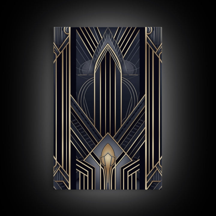 Art Deco Wall art, Framed Canvas Print, Art Deco, Gold & blue art, Guest room art, Midcentury Modern, Stained glass art, Original painting