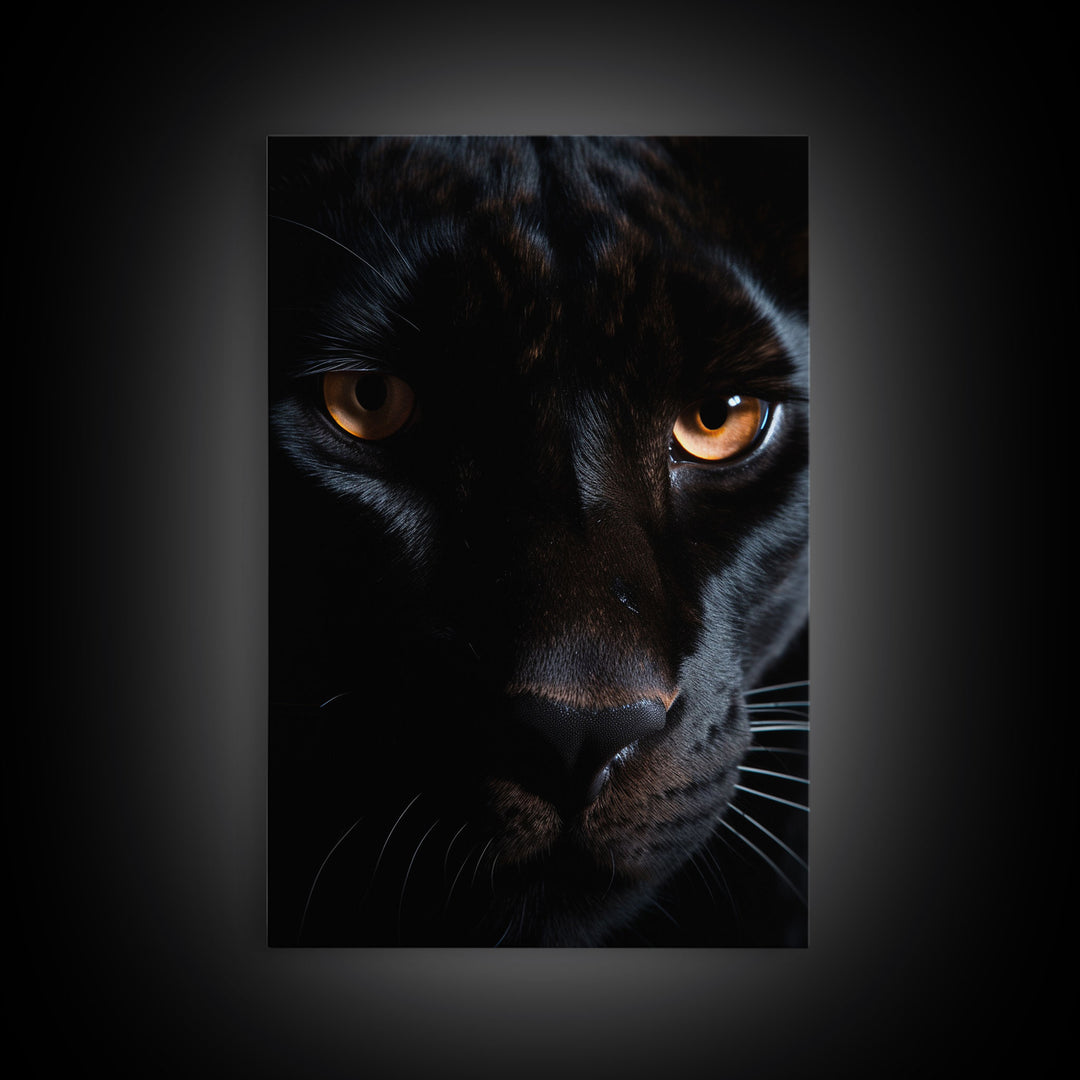 Portrait Of A Predator, Black Cat, Black Panther Photography, Framed Canvas Print, Wood Frame Wall Art