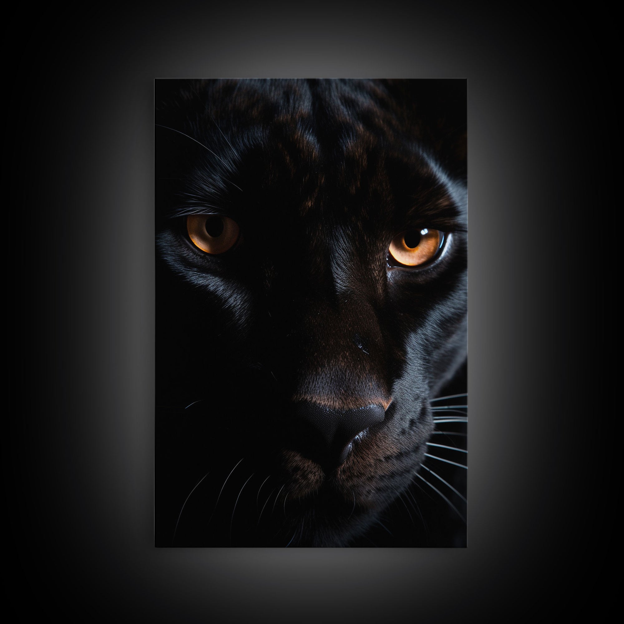 Portrait Of A Predator, Black Cat, Black Panther Photography, Framed Canvas Print, Wood Frame Wall Art