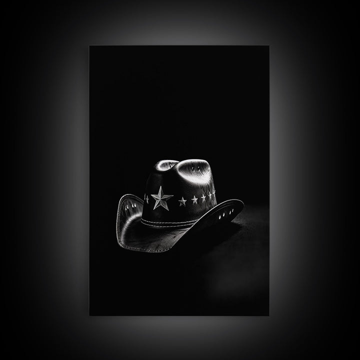 Cowboy Hat Print, Western Wall Art, Black And White, Texas Art, Minimalist Art, Wall Decor, Canvas Art, Wall Art, Framed Canvas Wall Decor