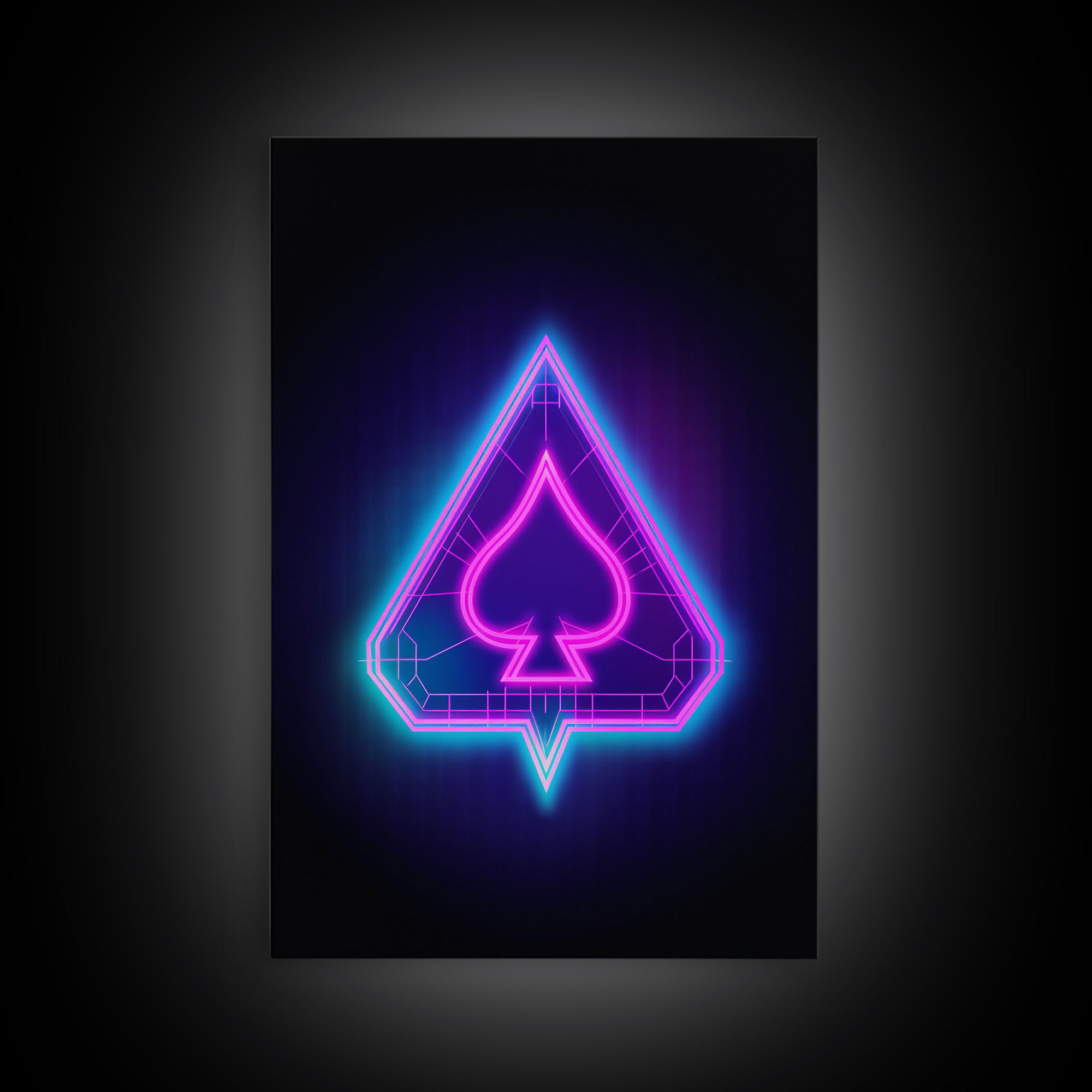 Glowing Neon Lights Pink Spades Wall Decor, Poker Wall Art, Cards, Minimalist Print, Wall Decor, Canvas Print, Wall Art, Framed Canvas