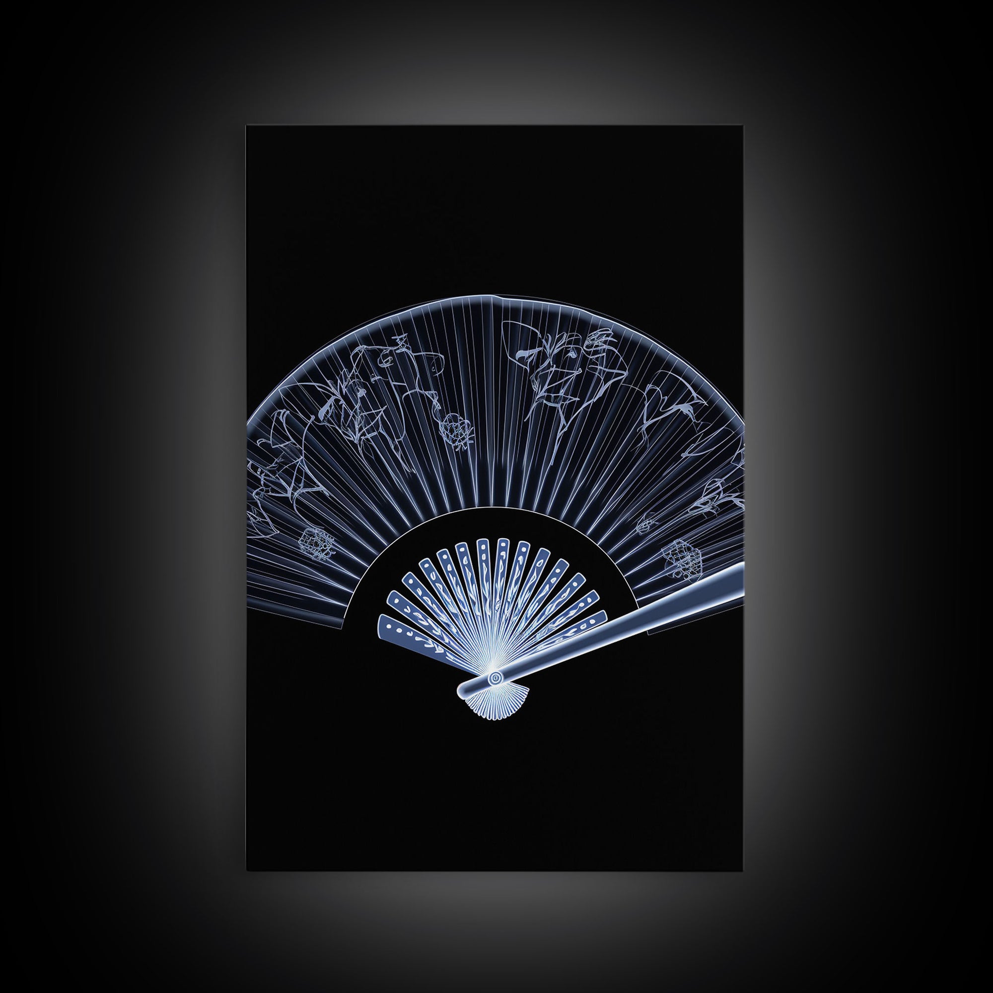 Folding Fan Wall Art, Chinese Art Print, White Fan, Black And White, Minimalist Print, Wall Decor, Canvas Print, Wall Art, Framed Canvas
