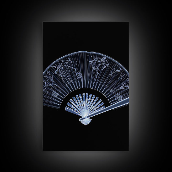 Folding Fan Wall Art, Chinese Art Print, White Fan, Black And White, Minimalist Print, Wall Decor, Canvas Print, Wall Art, Framed Canvas