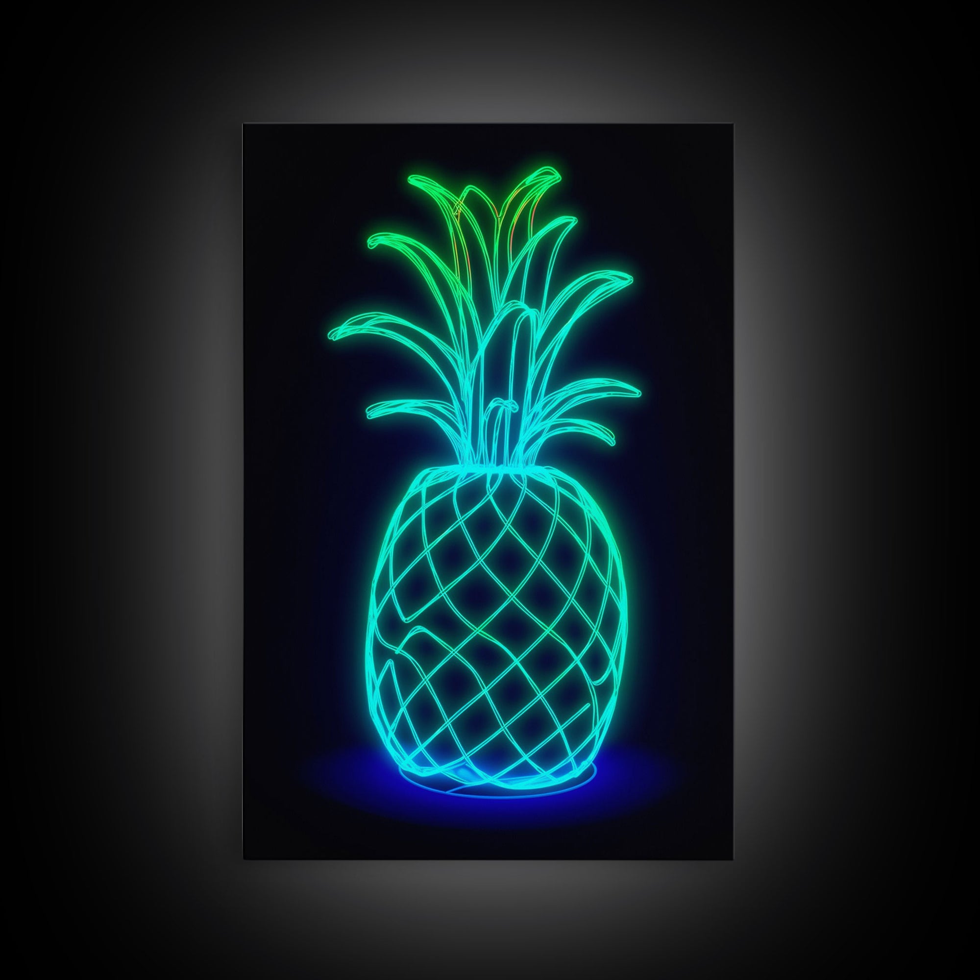 Green Neon Lights Pineapple Wall Decor, Fruit Art, Kitchen Wall Art, Minimalist Print, Wall Decor, Canvas Print, Wall Art, Framed Canvas