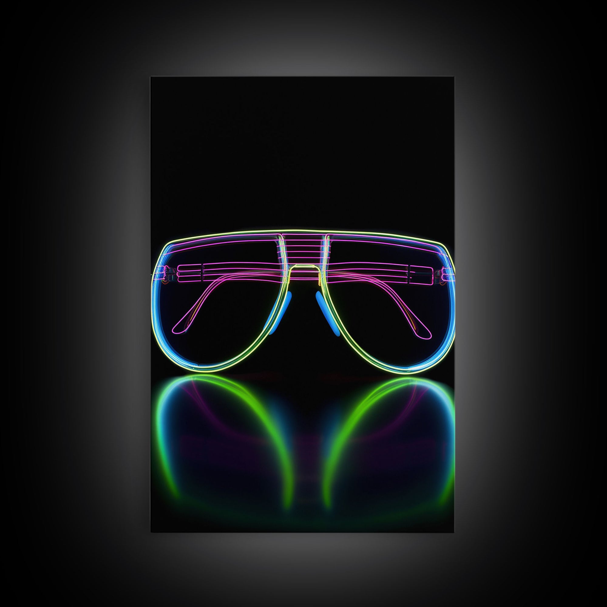 Neon Lights Eye Glasses Wall Decor, Glowing Art Print, Vibrant Art, Minimalist Print, Wall Decor, Canvas Print, Wall Art, Framed Canvas