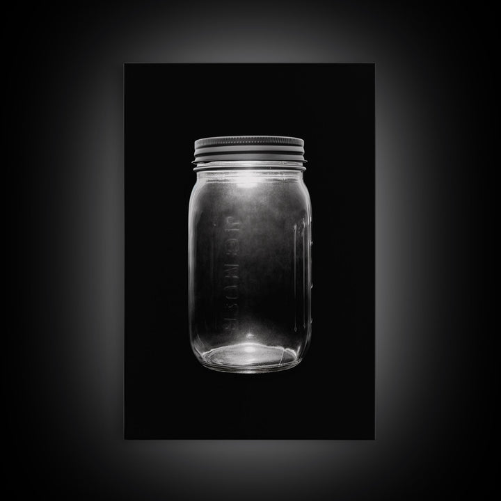 Mason Jar Wall Art, Jar Art Print, Black And White Art, Minimalist Art, Wall Decor, Canvas Art, Wall Art, Framed Canvas Wall Decor