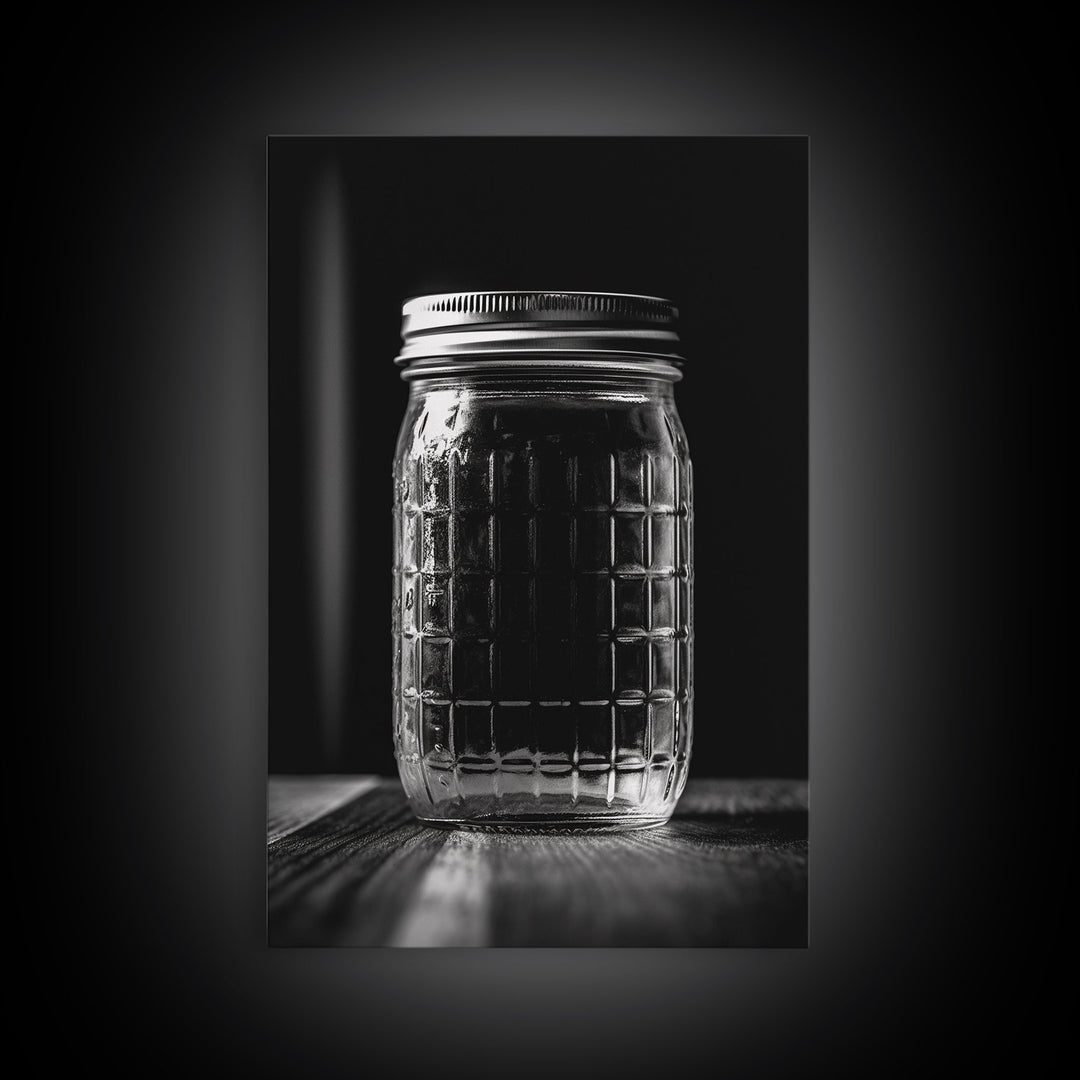 Mason Jar Wall Art, Jar Art Print, Black And White Art, Minimalist Art, Wall Decor, Canvas Art, Wall Art, Framed Canvas Wall Decor