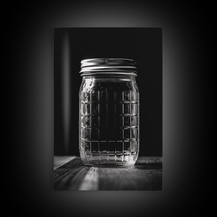 Mason Jar Wall Art, Jar Art Print, Black And White Art, Minimalist Art, Wall Decor, Canvas Art, Wall Art, Framed Canvas Wall Decor