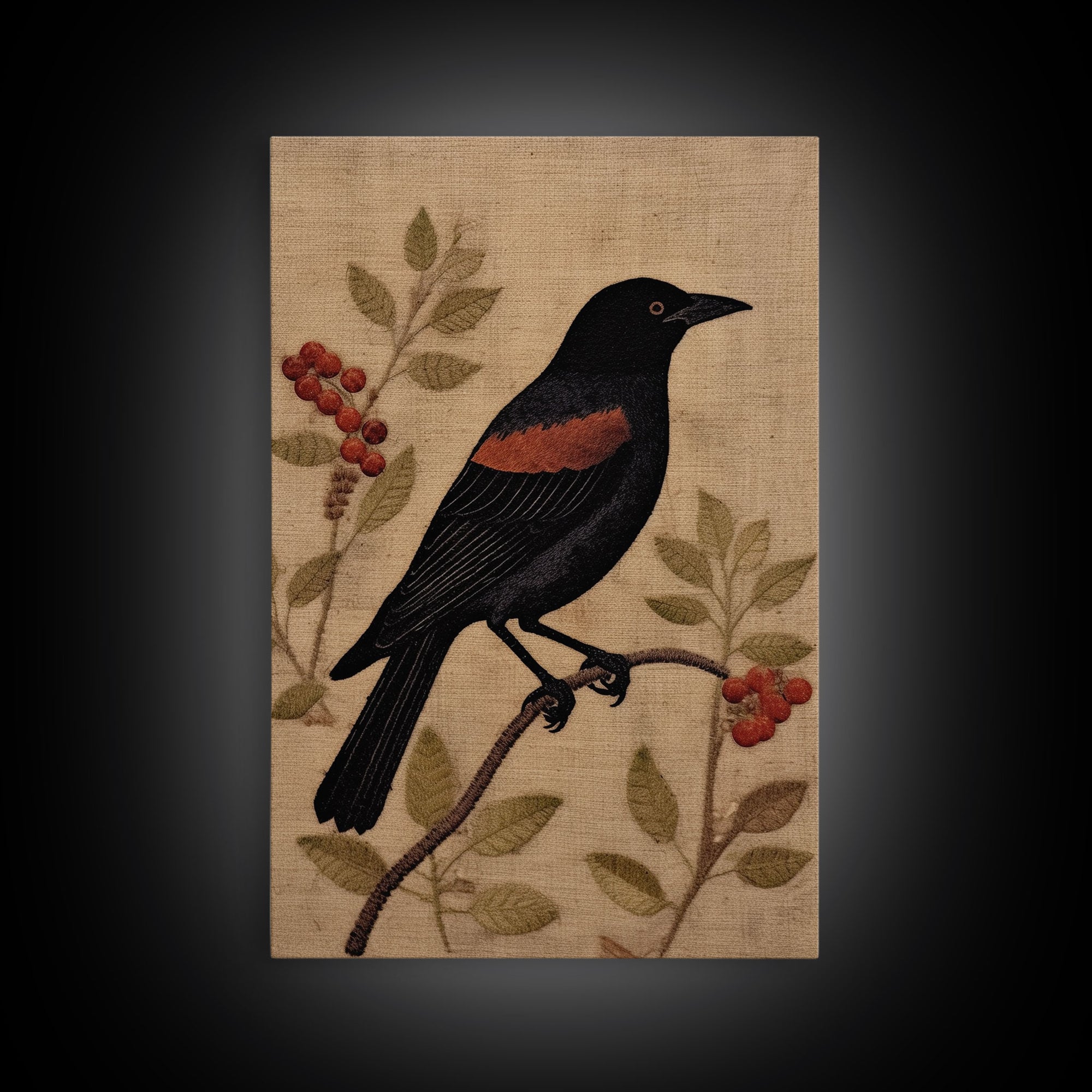 Raven Print, Antique Bird Painting Print, Vintage Drawing Framed Canvas Print Wall Art, Black Raven, bird nature print, bird lovers gift
