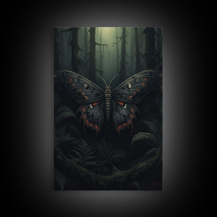 Butterfly In Woods, Butterfly Wall Decor, Dark Art, Green Wall Art, Insect Wall Decor, Wall Decor, Canvas Print, Wall Art, Framed Canvas