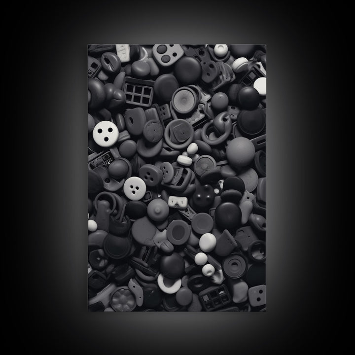 Collection Of Buttons Wall Art, Sewing Room Wall Decor, Black And White, Minimalist Print, Wall Decor, Canvas Print, Wall Art, Framed Canvas