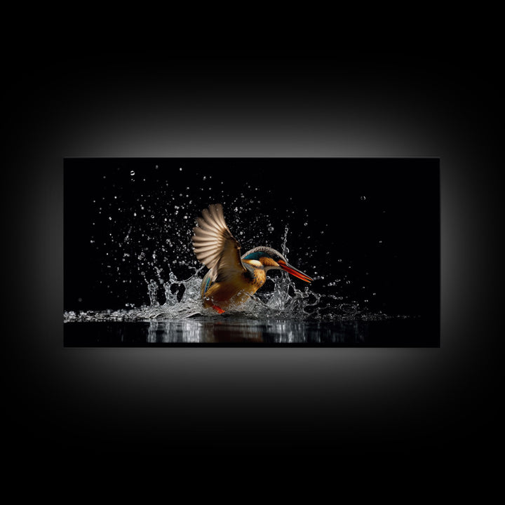 Kingfisher Wall Decor, Bird Wall Art, Nature Wall Decor, Animal Wall Art, Panoramic Wall Decor, Canvas Print, Wall Art, Framed Canvas Art