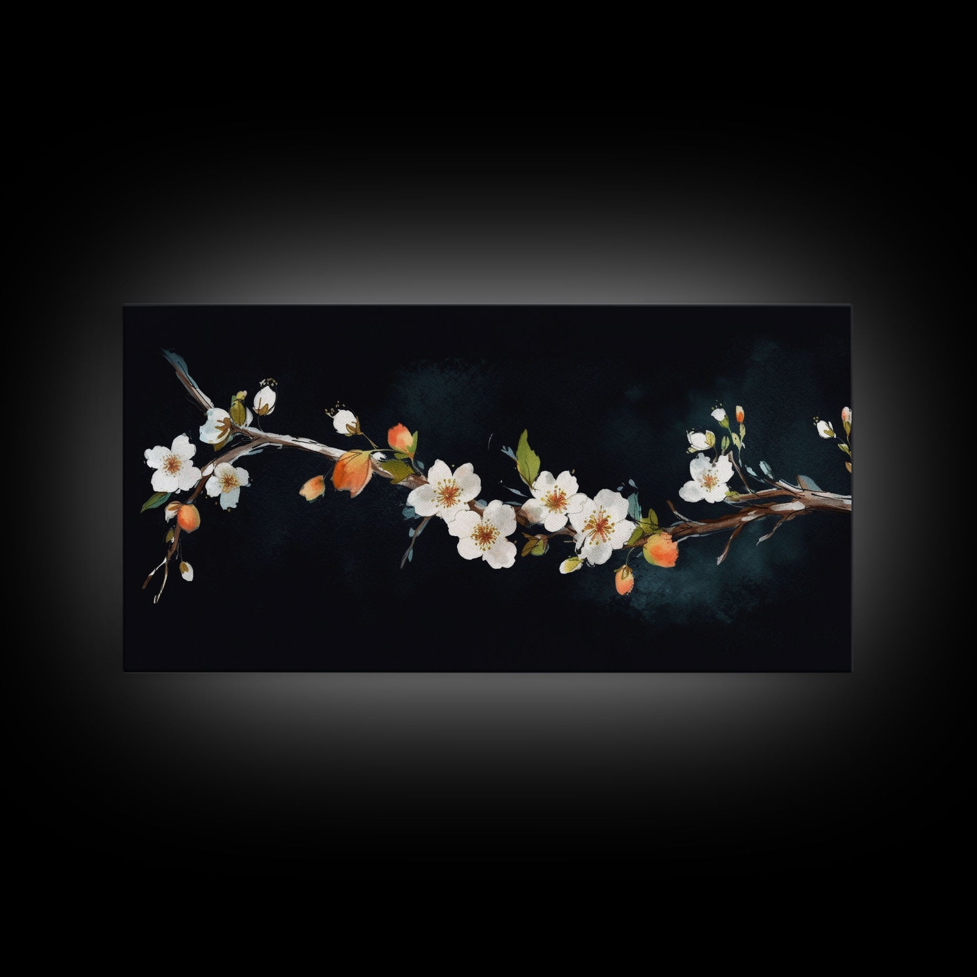Cherry Blossoms Wall Decor, Floral Wall Art, White Flowers Wall Art, Panoramic Wall Decor, Canvas Print, Wall Art, Framed Canvas Art
