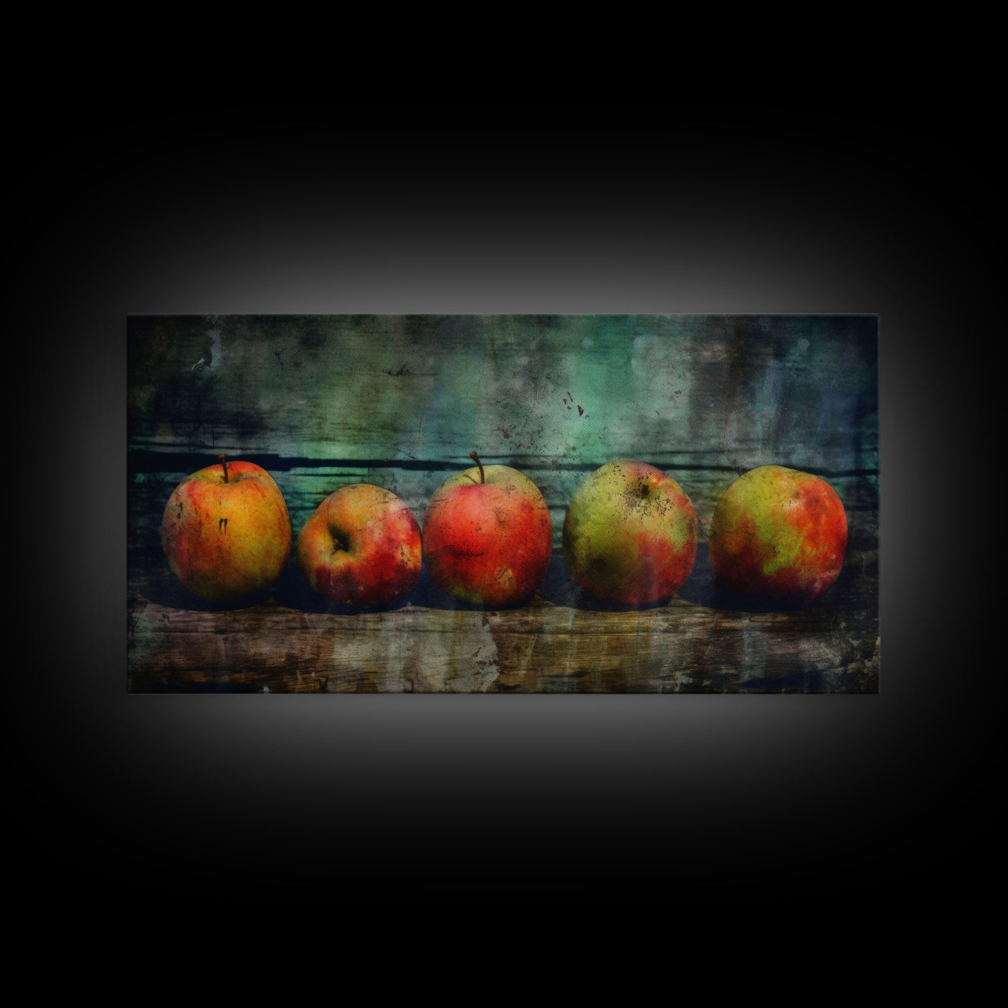 Apples Wall Art, Food Wall Decor, Grunge Wall Decor, Kitchen Wall Art, Panoramic Wall Decor, Canvas Print, Wall Art, Framed Canvas Art