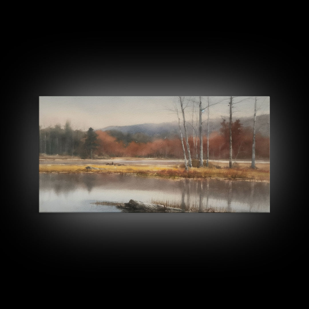 Autumn Landscape Wall Decor, Creek Wall Art, Nature Painting Wall Decor, Panoramic Wall Decor, Canvas Print, Wall Art, Framed Canvas Art