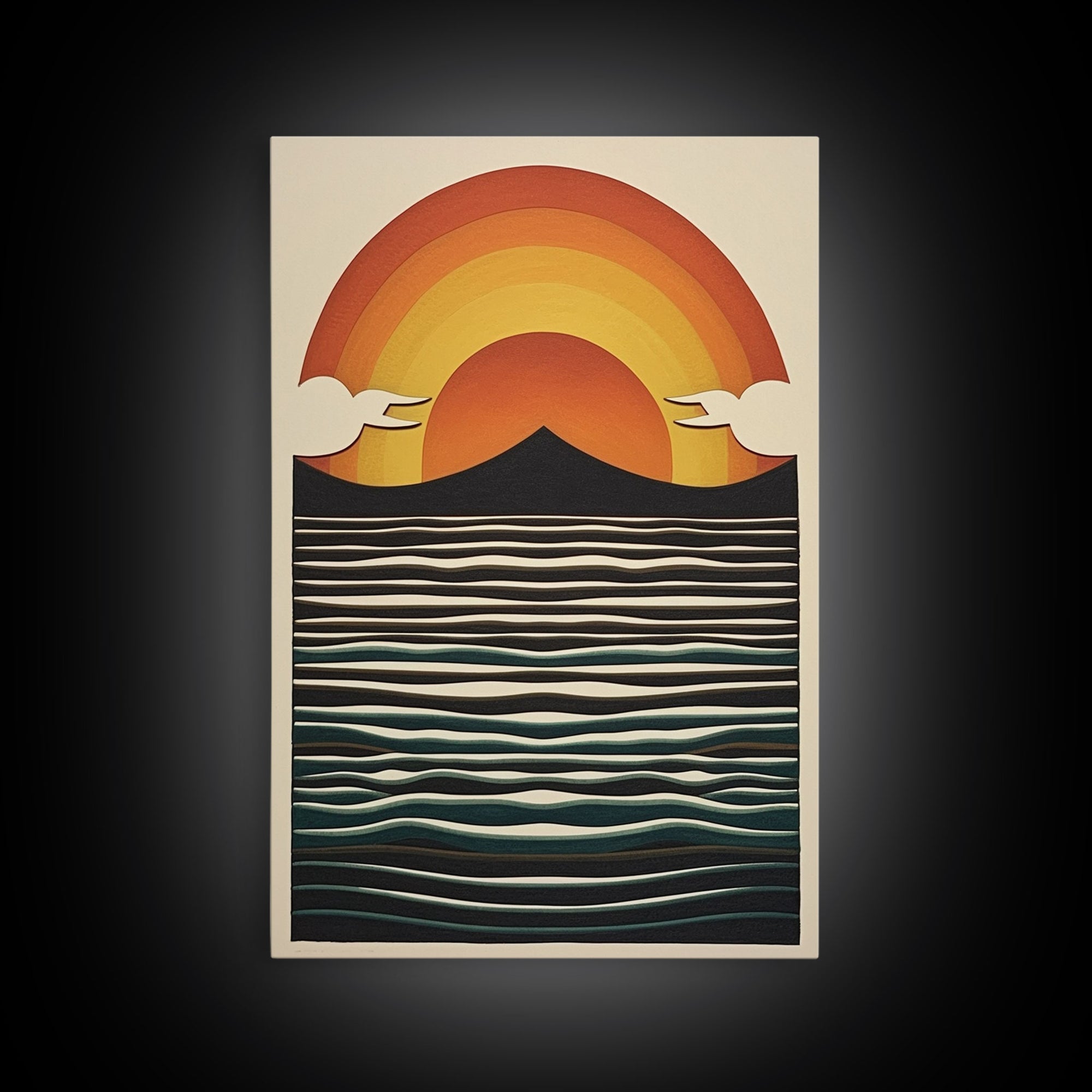 Minimalist Art Deco Sunset, Inspirational Gifts, Framed Canvas Print, Sunset Poster Art, Framed Art