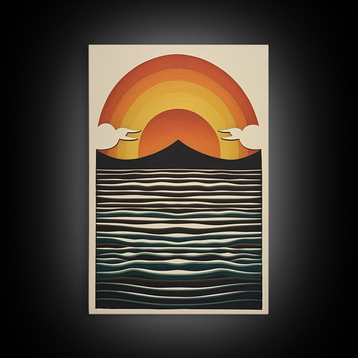 Minimalist Art Deco Sunset, Inspirational Gifts, Framed Canvas Print, Sunset Poster Art, Framed Art