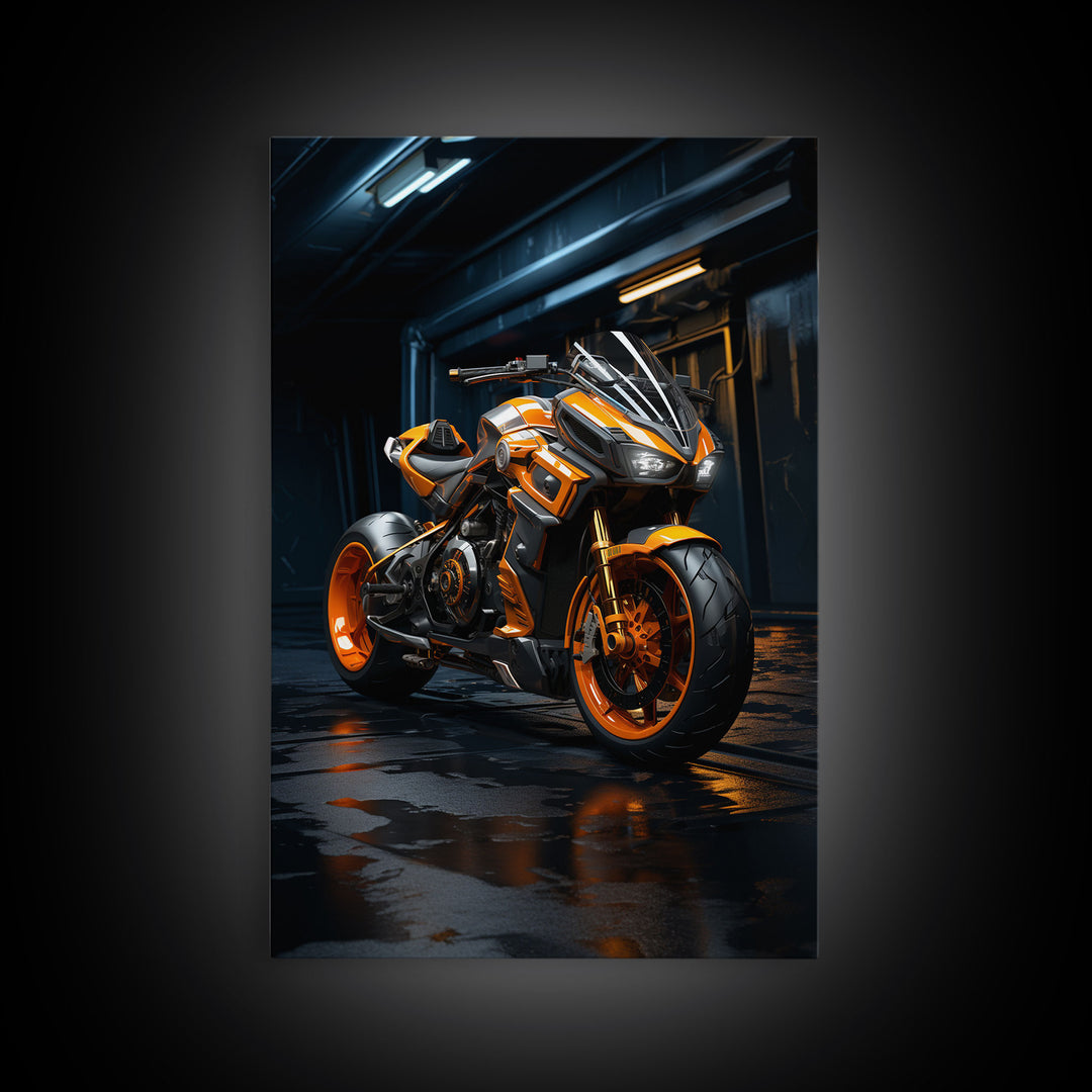 Futuristic Cyberpunk Motorcycle Concept Art, Sport Bike Canvas Print