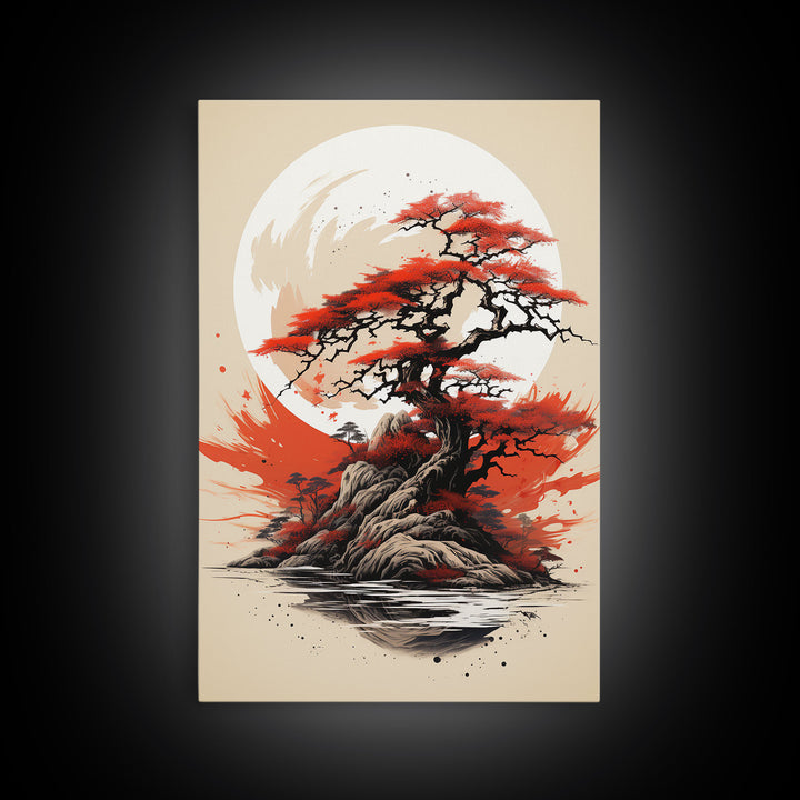 Japanese Wall Art, Japanese Maple Tree, Framed Canvas Print, Japanese Art, Japanese Hanging Wall Art