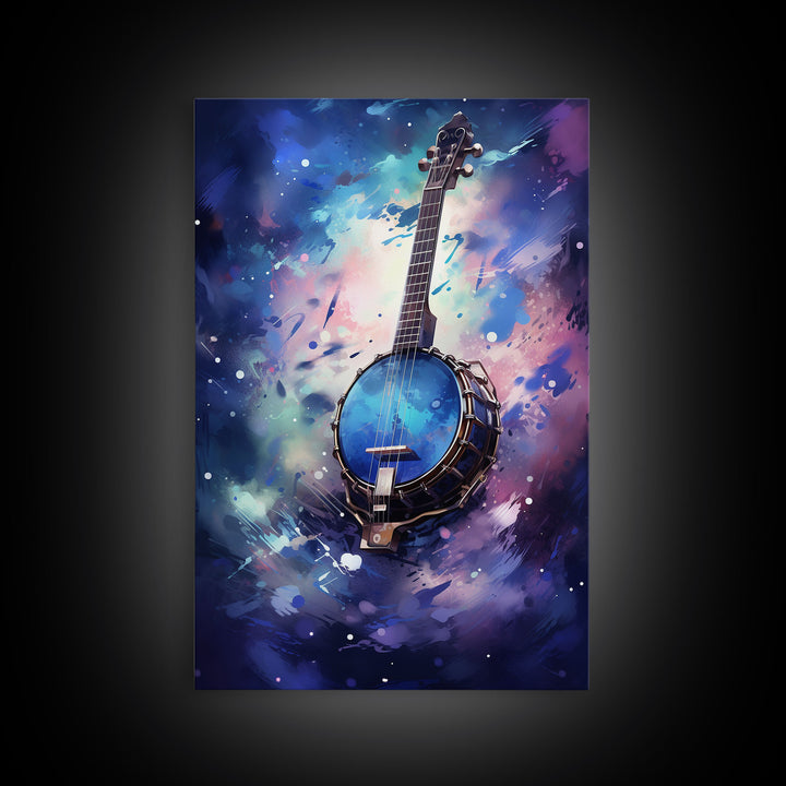 Galaxy Banjo Gift, Banjo Wall Art Canvas Print, Country Music Art, Guitar Art, Banjo Poster Print, Banjo Gifts, Musical Art